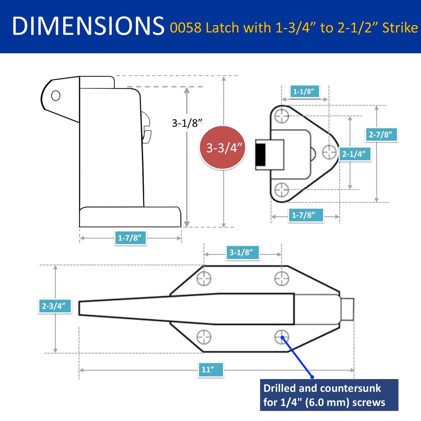 Kason 0058 Latch Complete Kit with 1-3/4" to 2-1/2" Strike Dimensions