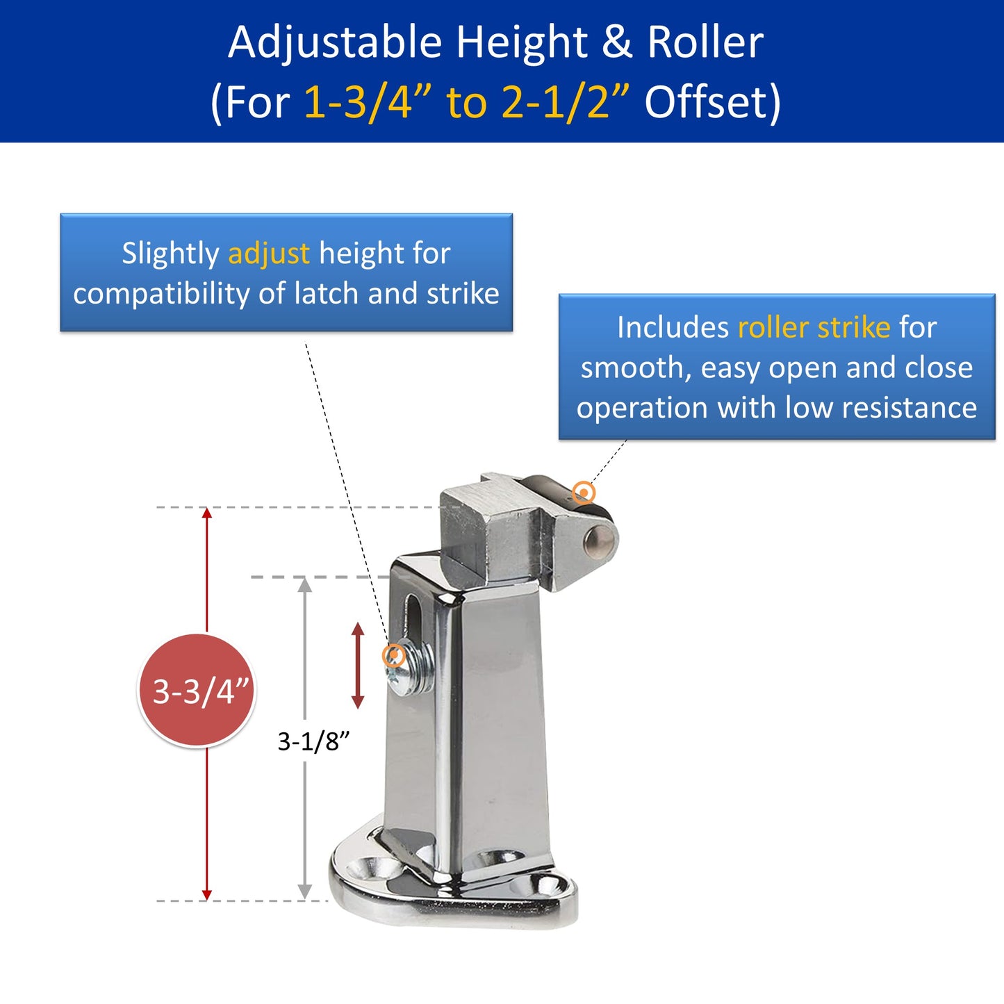 Kason 0058 Series Roller Strike C Offset 1-3/4" to 2-1/2" Adjustable Height & Roller