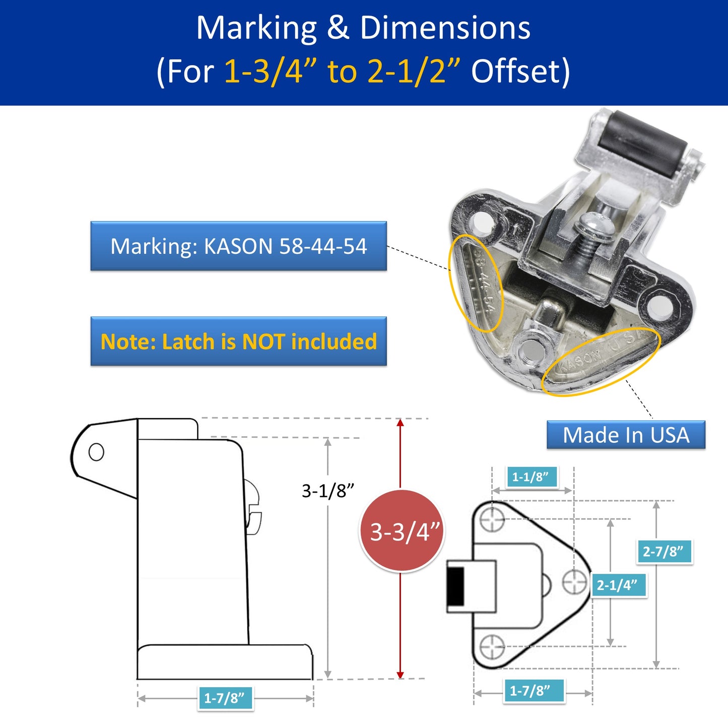 Kason 0058 Series Roller Strike C Offset 1-3/4" to 2-1/2" Marking & Dimensions