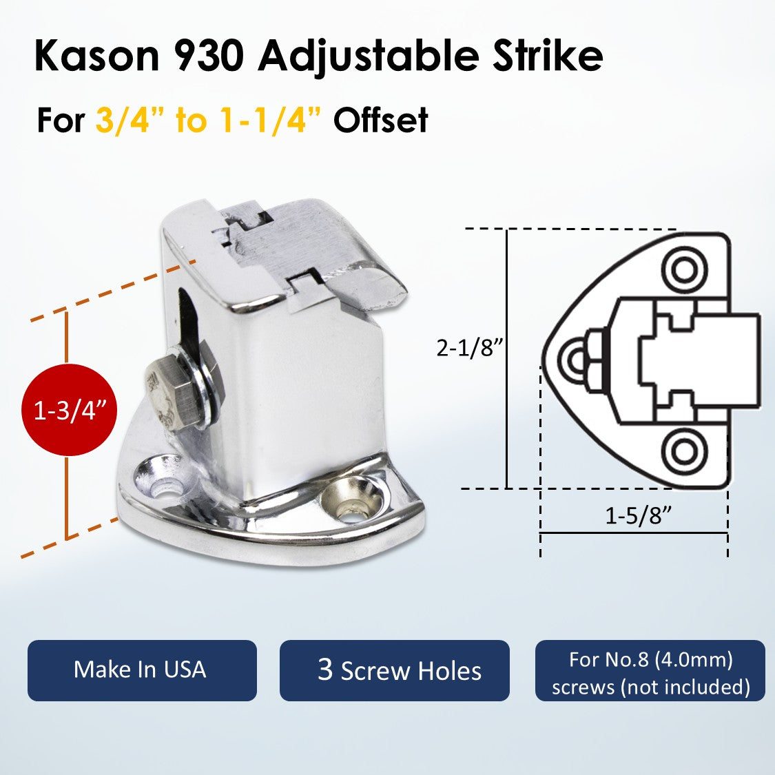 Kason 930 Adjustable Strike for Flush to 3/4" to 1-1/4" Offset