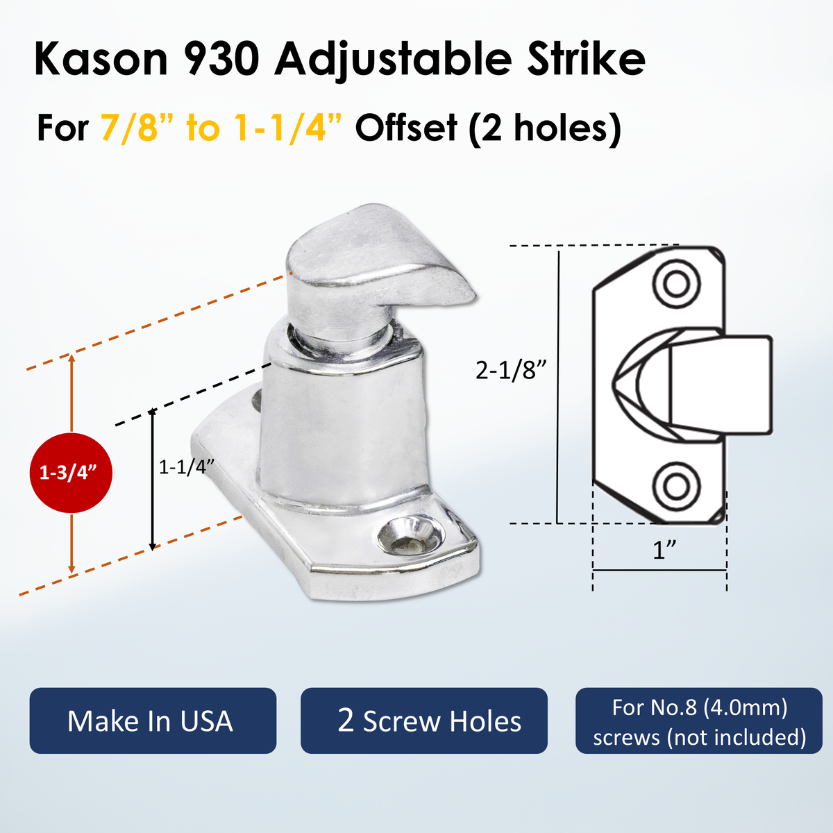 Kason 930 Trigger Action Latch with Adjustable Strike, Strike 7/8" to 1-1/4" Offset (2 Holes)