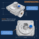 Technical diagram of a gas valve with dimensions and specifications 