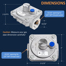 Technical diagram of a gas valve with dimensions and specifications 