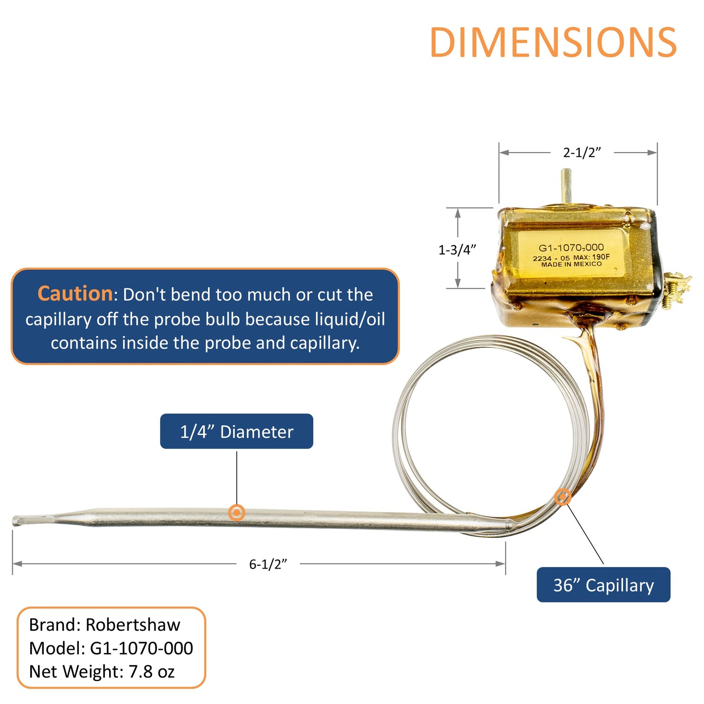 1/4" Diameter and 36" capillary