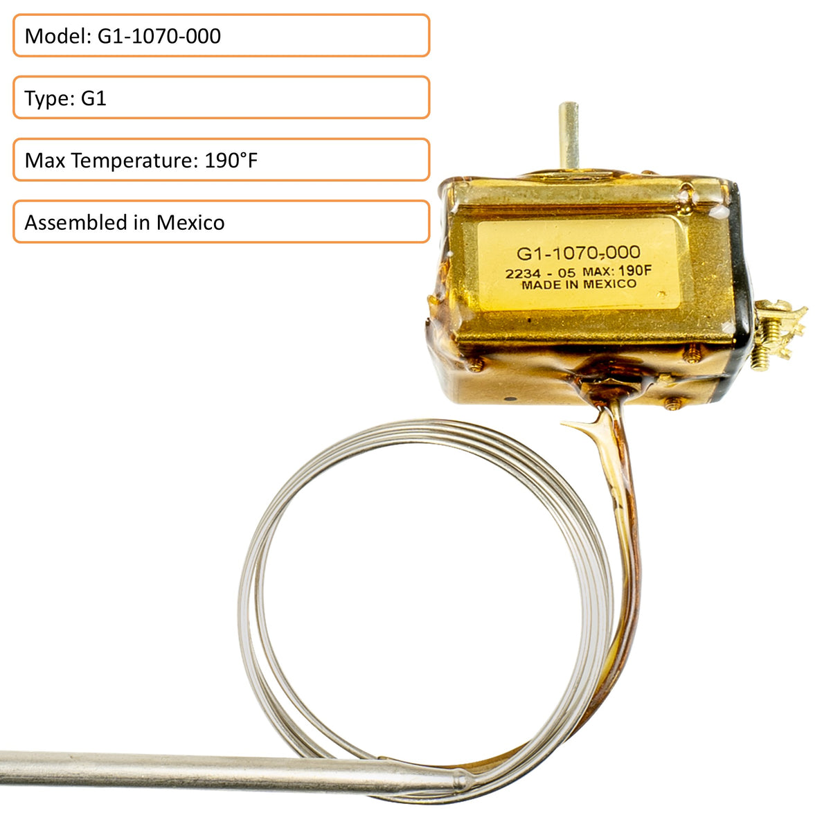 G1 type, max temperature 190°F, and assembled in Mexico