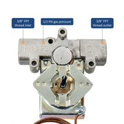 3/8"FPT thread inlet and outlet, 1/2 PSI gas pressure
