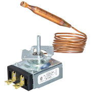 Robertshaw thermostat with a metallic bulb and a copper-colored capillary, model K-1044-48, 25A 250VAC, with a capillary length of 48 inches.