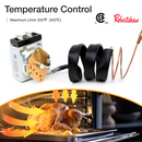 Temperature control component with belts and a roasted turkey, featuring Robertshaw branding, maximum limit 650°F