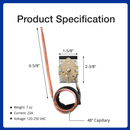 Product specification diagram with dimensions and features 