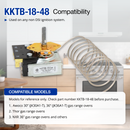 KKTB-18-48 gas range oven ignition system with compatibility details on a kitchen background.