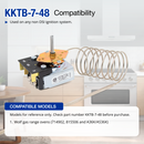 Mechanical component with text on compatibility and models, set against a kitchen background.