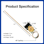 Product specification diagram with dimensions and features 