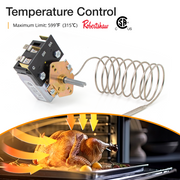 Temperature control component with a roasted turkey in an oven, featuring Robertshaw branding.
