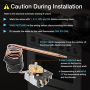 Technical diagram with wiring instructions and cautionary text 