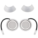 Two LED lights with flat edges and black cables for range hoods. Two lamp covers help protect eyes.