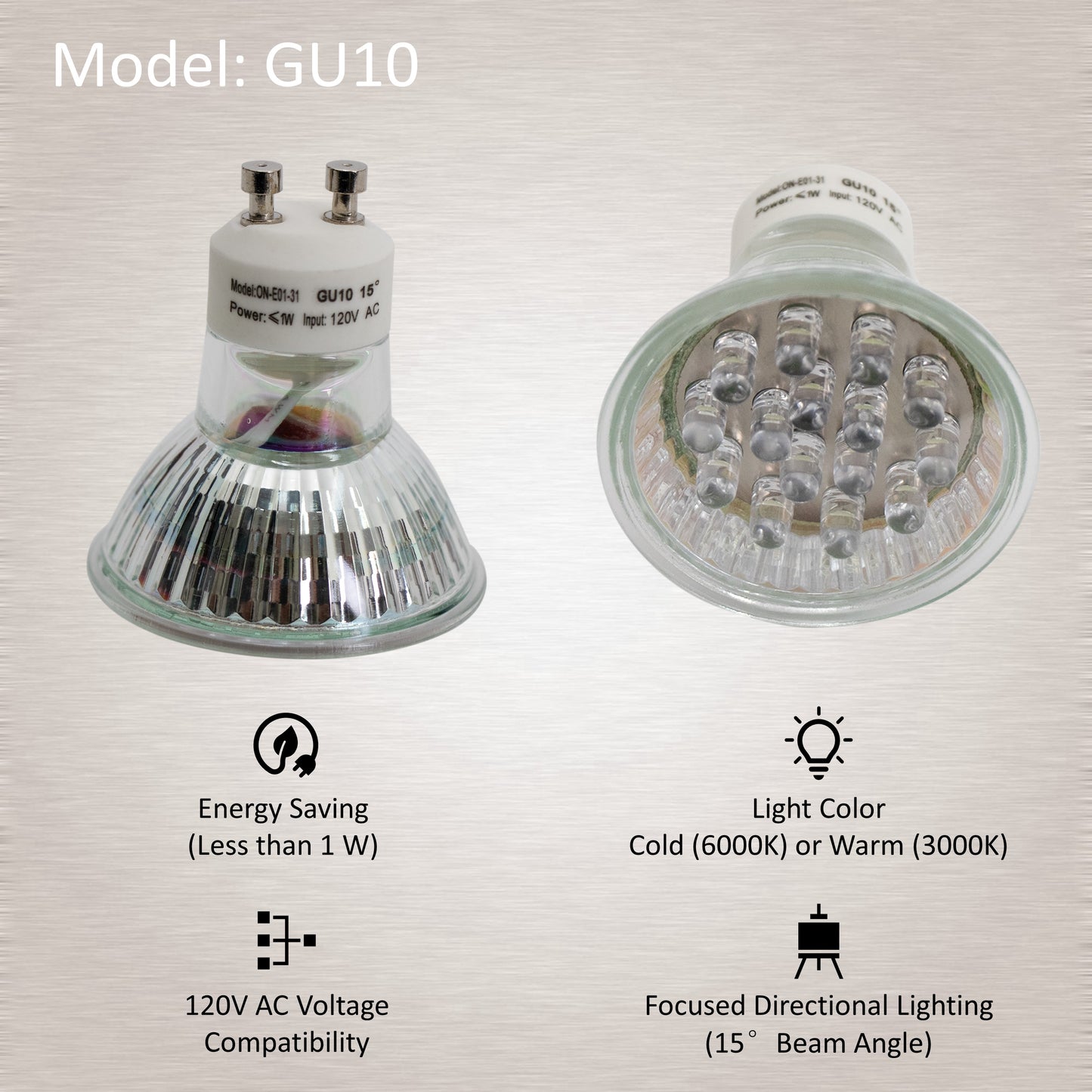  1W, 3000K Warm Yellow, 6000K Daylight Cold White, 120V, MR16 LED Bulb