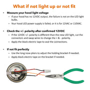 If not light up or not fit check the hood had 12VDC or not and the +/- polarity 