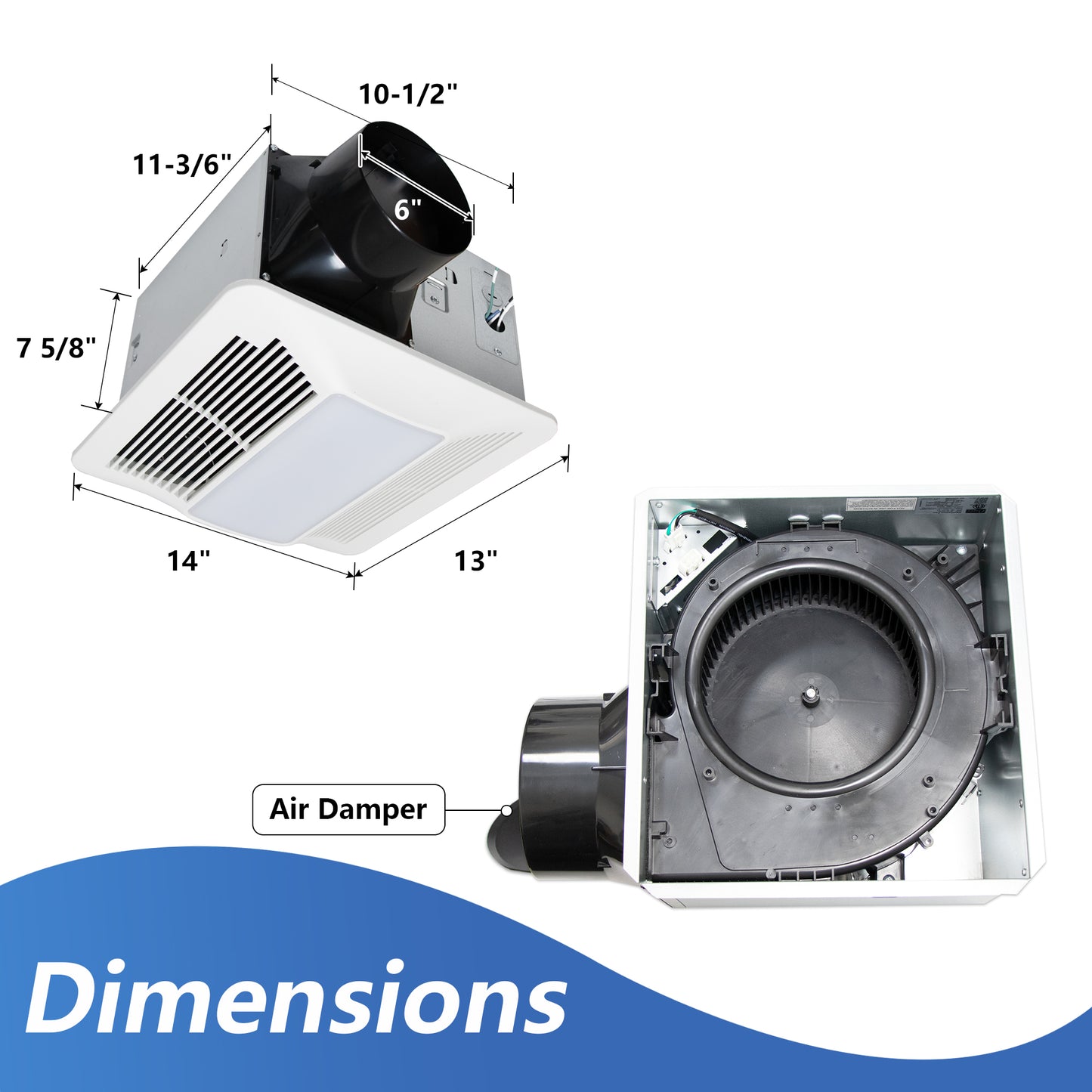 Awoco Bathroom Exhaust Fan with LED Light, Ultra-Quiet 0.9 Sone, Bathroom Ceiling Fan with duct size 6 Inch, ETL Certified Ventilation Fan