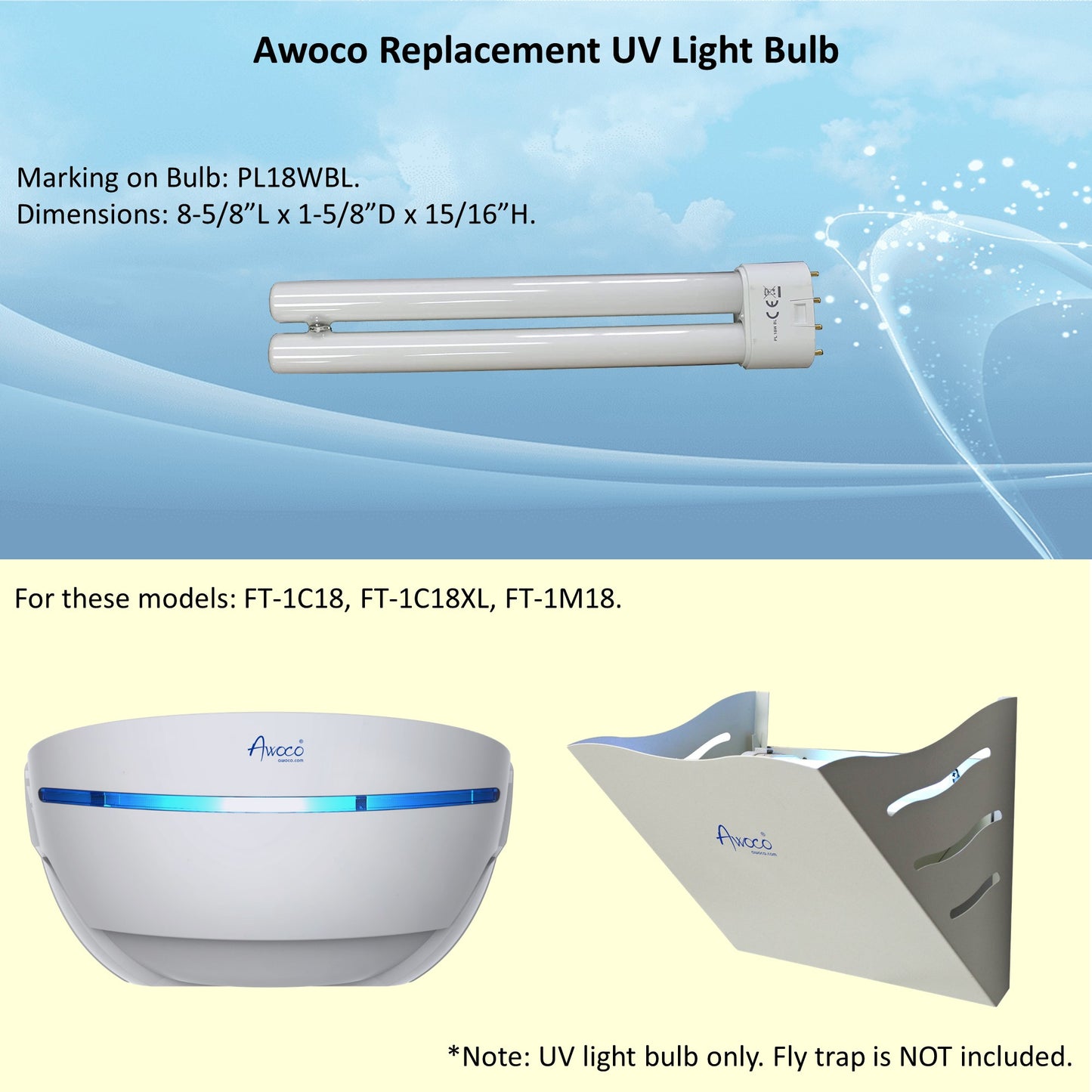 PL 18W BL Fluorescent UV Light Bulb for Wall Mount Sticky Fly Trap Lamp FT-1C18 and FT-1M18