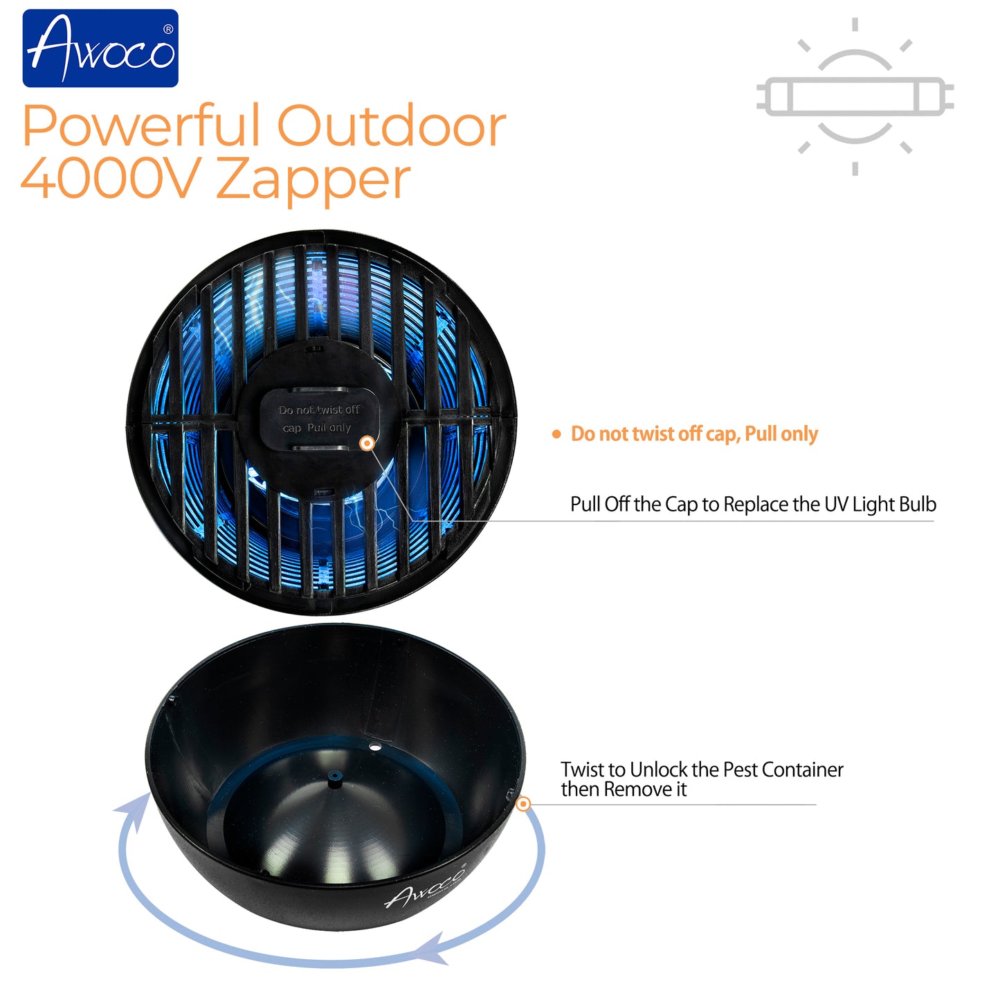 Awoco FT-OD18 18 W Outdoor Bug Zapper 4000V High Powered Electric Killer Fly Trap with 82” Extra Long Power Cord