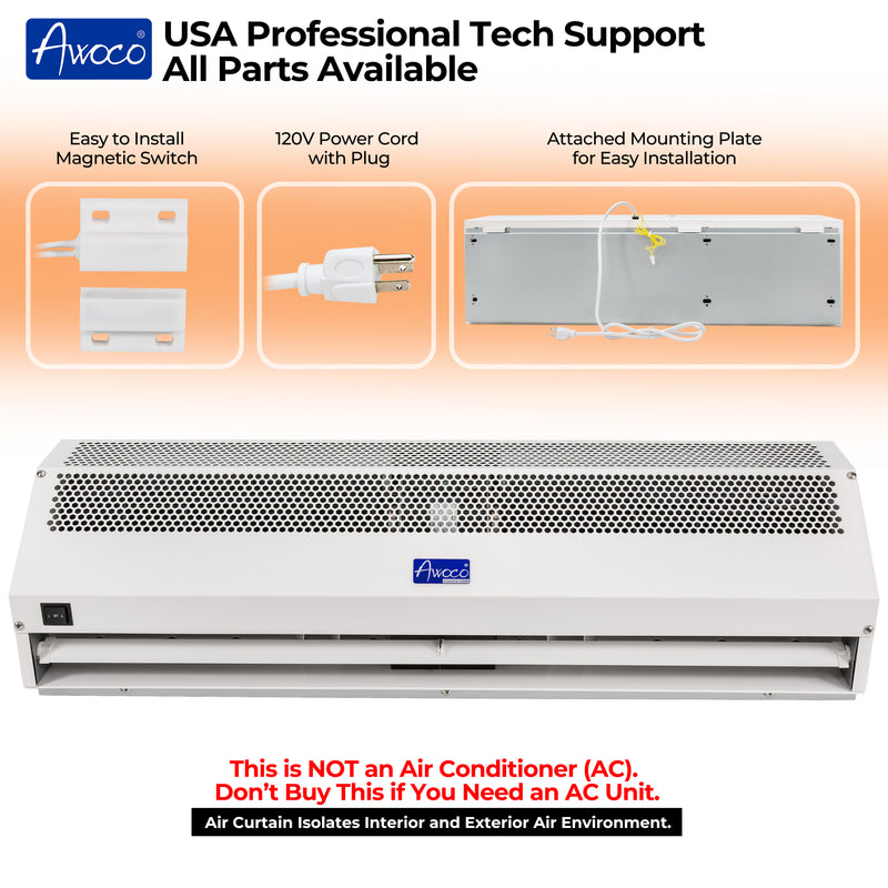 Awoco FM15-MSD Super Power 2 Speeds Commercial Indoor Air Curtain, UL Certified, 120V Unheated with Shut-off Delay