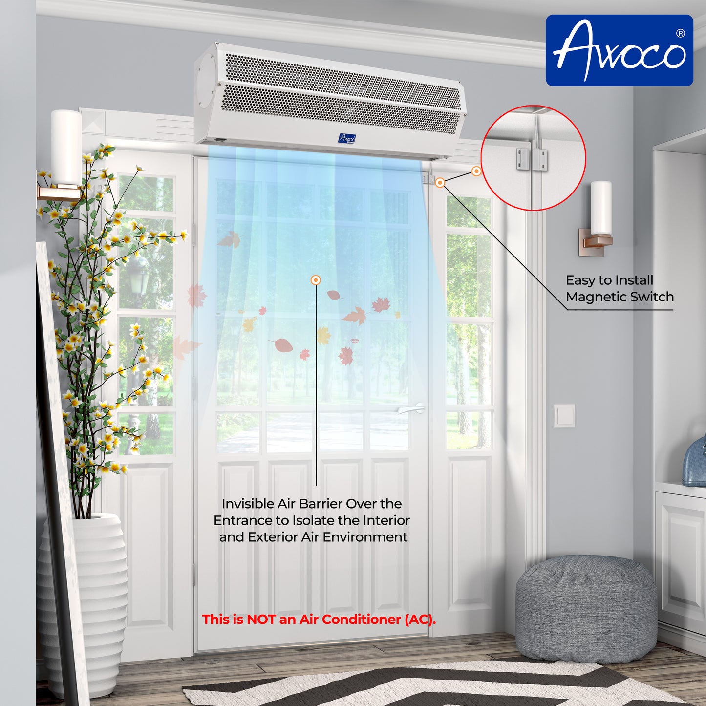 Awoco FM15-ETL Super Power 1 Speed Commercial Indoor Air Curtain, UL Certified, 120V Unheated, ETL Sanitation Listed