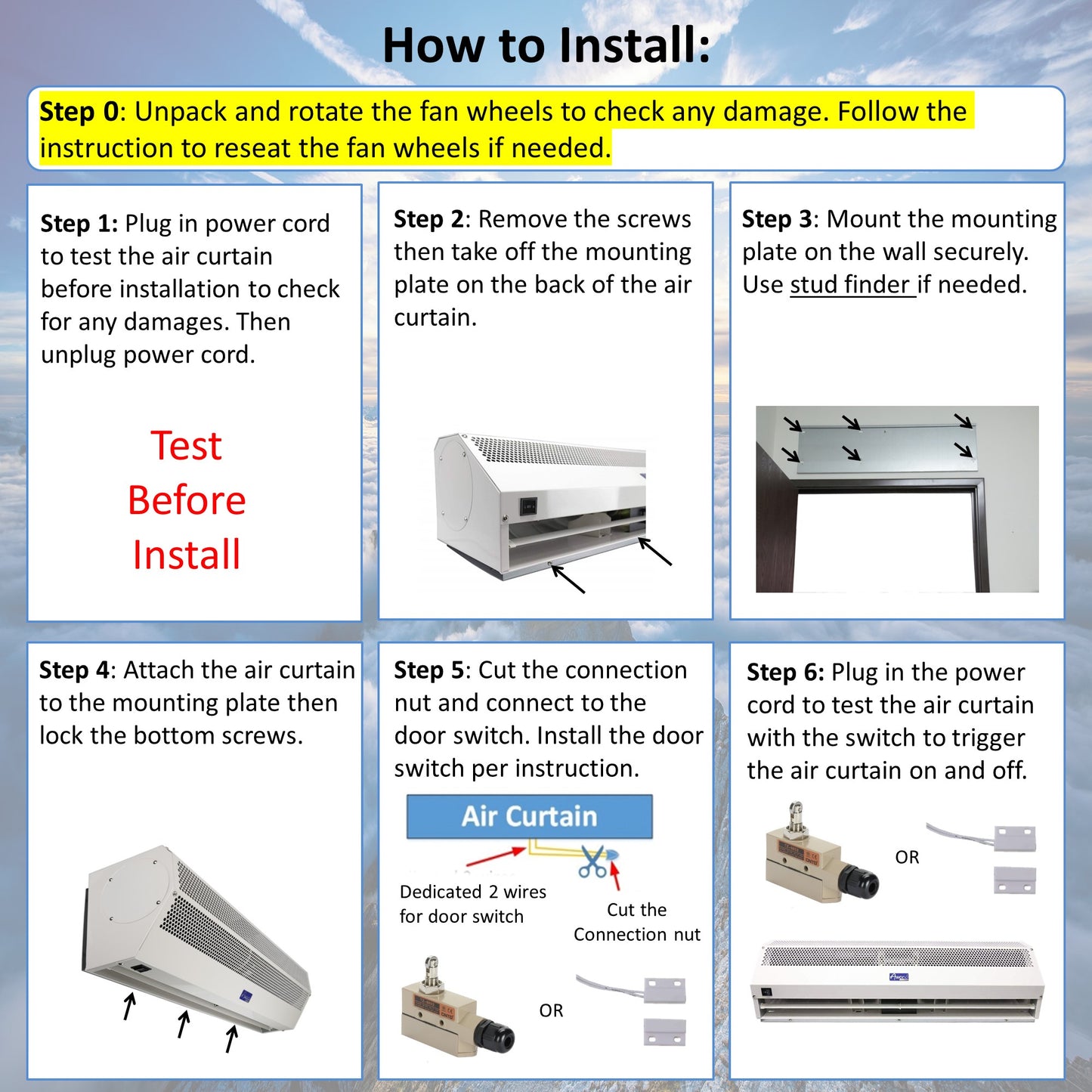 Awoco FM15-MDO Adjustable Turn-On Delay Super Power 2 Speeds Commercial Indoor Air Curtain, UL Certified, 120V Unheated