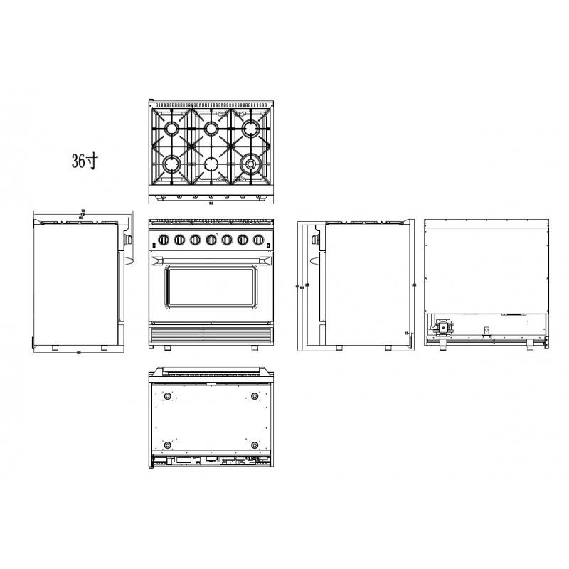 Awoco 36” Freestanding 6 Burners Range with 4.5 cu ft. Convection Oven and 2 Racks