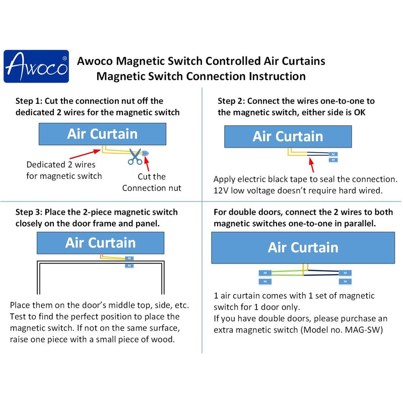 Awoco 12VDC Easy-Install Magnetic Switch for Awoco Magnetic Switch Controlled Air Curtains (Magnetic Switch)