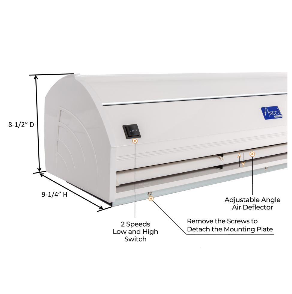 Awoco FM35-M Elegant 2 Speeds Air Curtain, UL Certified, 120V Unheated with an Easy-Install Magnetic Switch