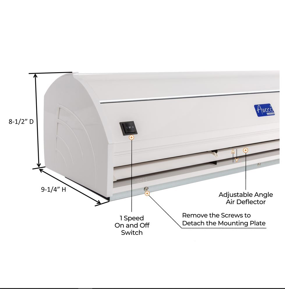 Awoco FM35-ETL Elegant 1 Speed Air Curtains, UL Certified, 120V Unheated and ETL Sanitation Listed