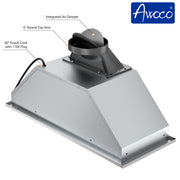 40" power cord with 110V plug, 6" round top vent