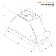 RH-BQ-MESH Range Hood Insert 30 inch Built-in Insert range hood dimension