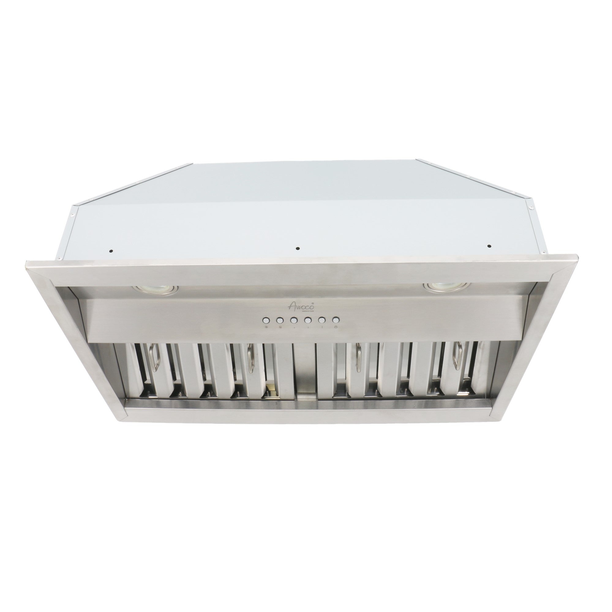 A stainless steel range hood 