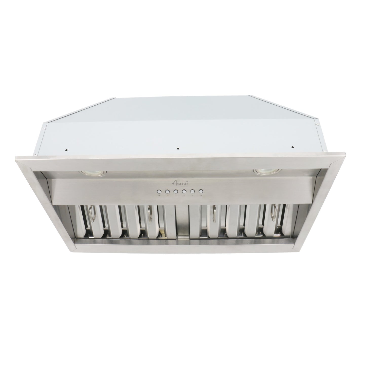 A stainless steel range hood 