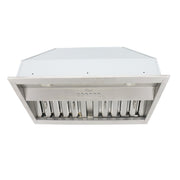 A stainless steel range hood 