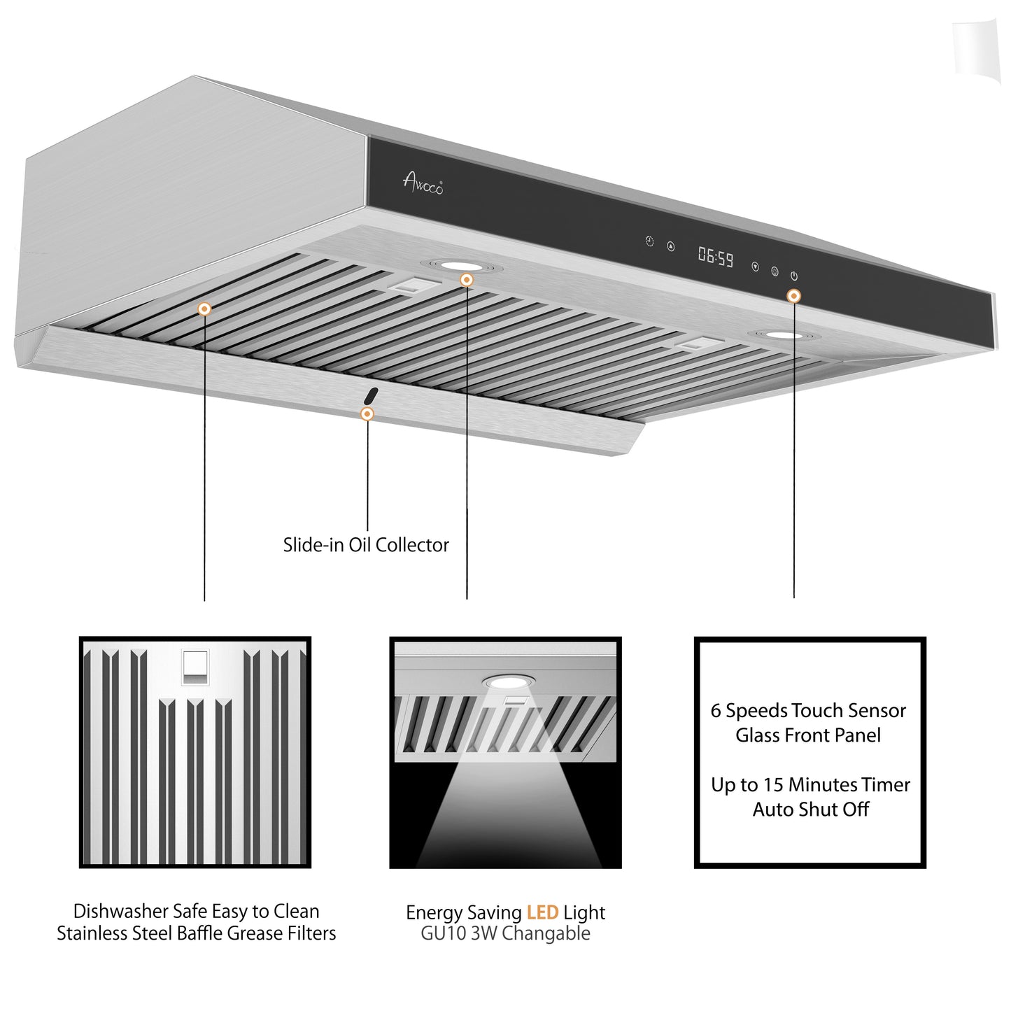 30 Inch Under Cabinet Range Hood with Dishwasher safe Baffle Filter & GU10 LED light