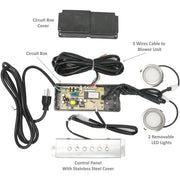 Circuit box, 5 wires cable to blower unit, 2 removable LED lights, and control panel 