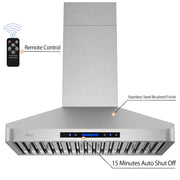 15 minutes auto shut off, remote control, stainless steel brushed finish