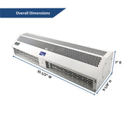 A white Awoco brand heated air curtain.