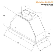 Awoco RH-BQ-MESH 11-3/4"D Built-in Insert Stainless Steel Range Hood for Wood Hoods, 4 Speeds, 6” Round Top Vent, 600CFM, LED Lights & Mesh Filters