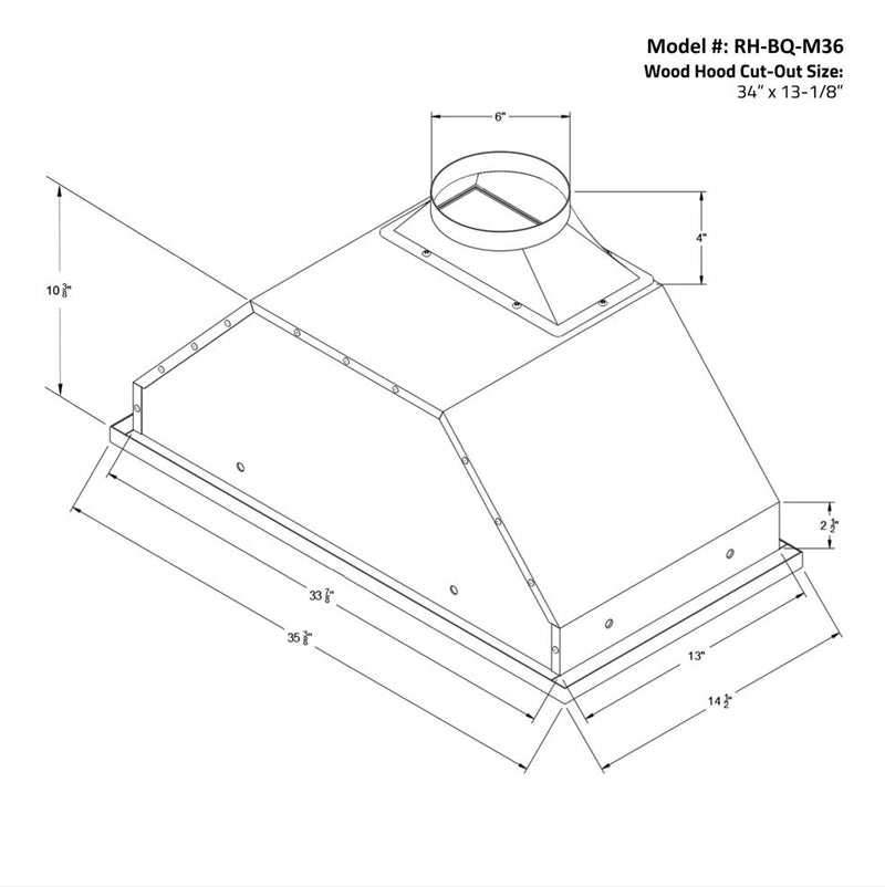 Awoco RH-BQ-M 14-1/2”D Built-in/Insert Stainless Steel Range Hood, 4-Speed, 650 CFM, LED Lights, Baffle Filters for Wood Hood