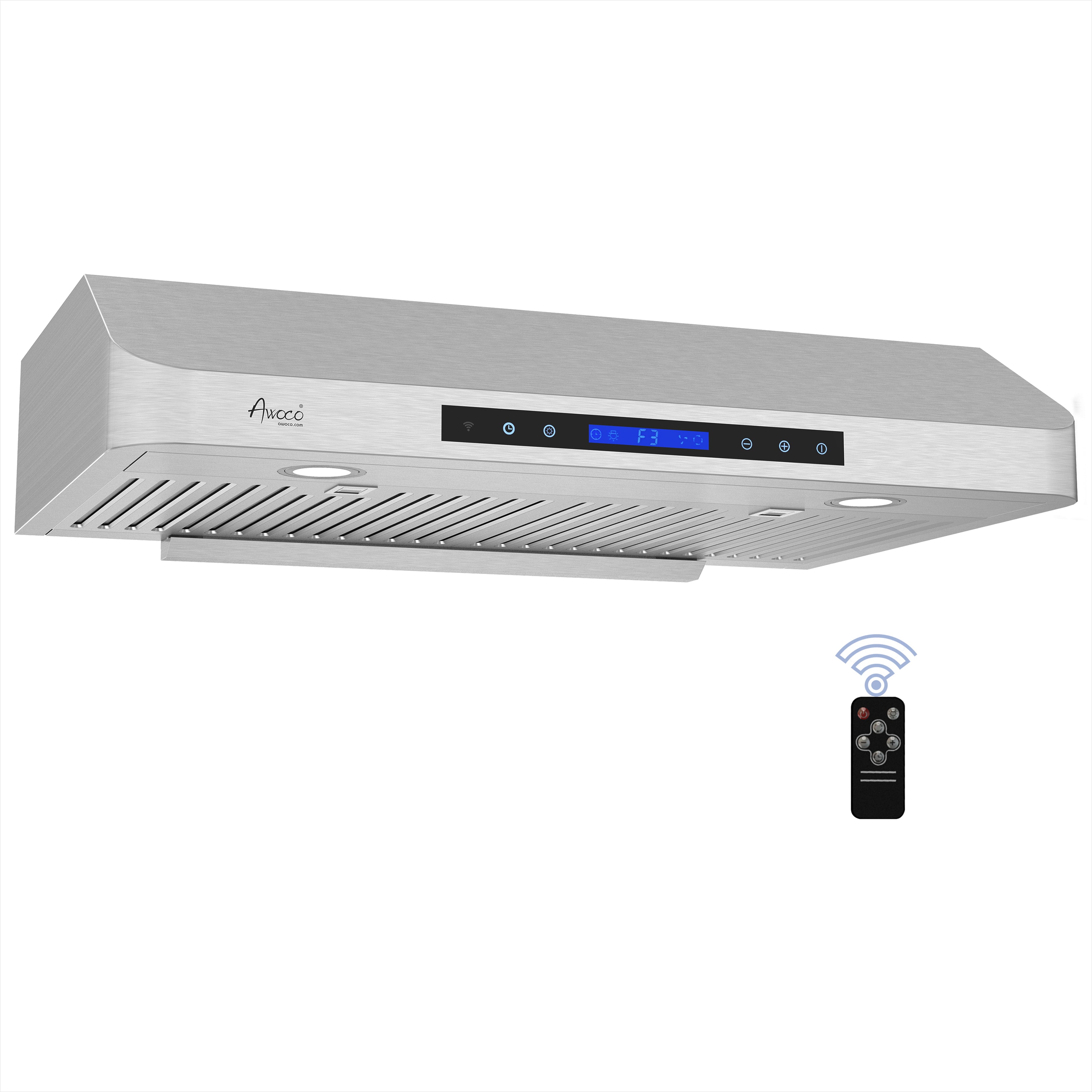 Awoco RH-R06-36 Rectangle Vent 6 High Stainless Steel Under Cabinet 4  Speeds 900CFM Range Hood with LED Lights (36W Rear Vent)