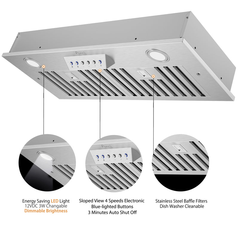 30 Inch Range Hood Insert, Ultra Quiet Stainless Steel 6 Ducted Inser