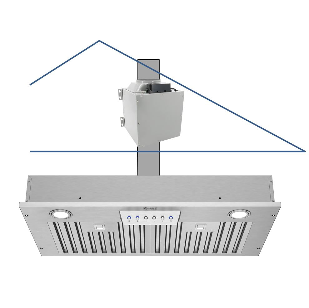 Awoco RH-IT08-M 14-1/2"D Super Quiet Split Insert Stainless Steel Range Hood, 4 Speeds with a 8" Blower Unit, 1000CFM, LED Lights