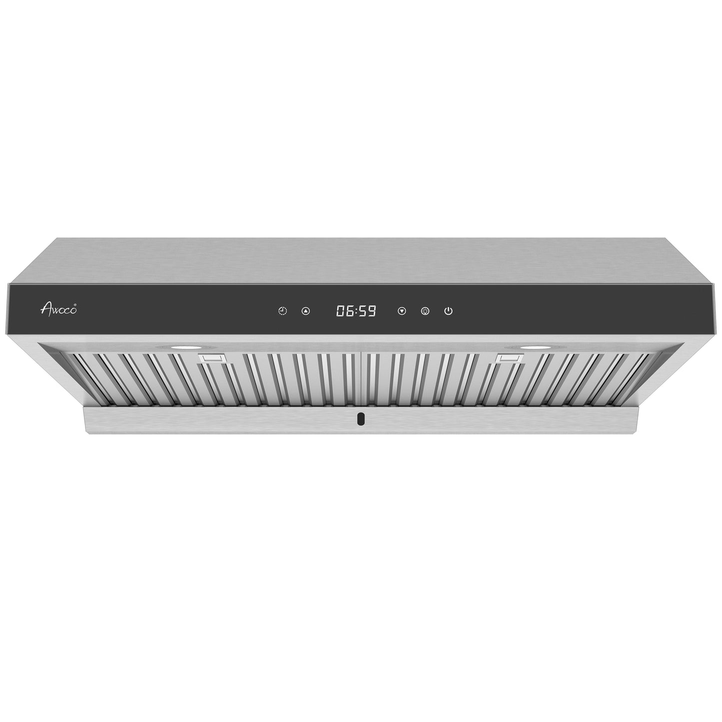 Awoco RH-R06-G Stainless Steel Under Cabinet 6 Speeds 900 CFM Range Hood with Tempered Glass Touch Panel, LED Lights, Baffle Filters and Oil Collector, 7" High