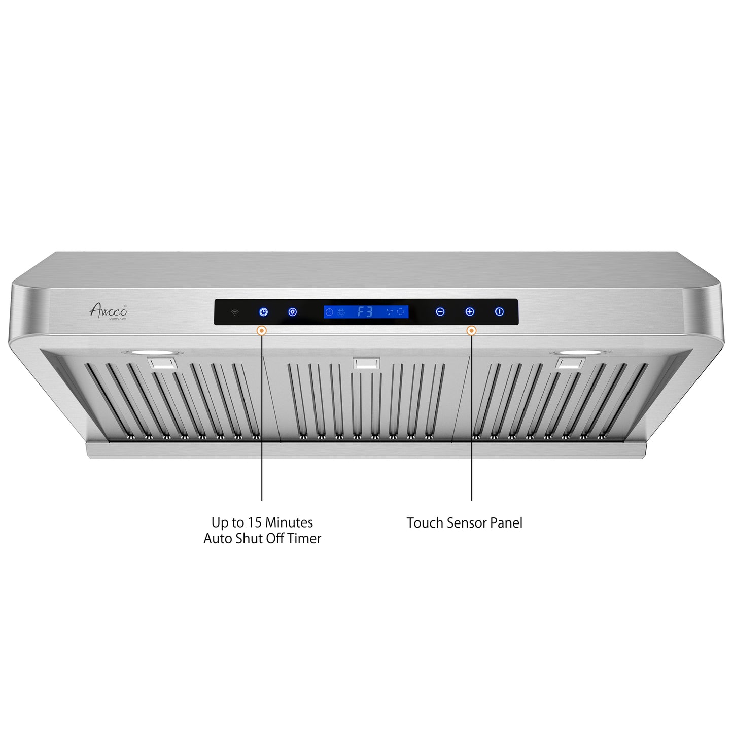 Awoco RH-S10-S Under Cabinet Supreme 7” High Stainless Steel Range Hood, 4 Speeds, 8” Round Top Vent, 1000CFM, with Remote Control