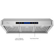 Awoco RH-S10-S Under Cabinet Supreme 7” High Stainless Steel Range Hood, 4 Speeds, 8” Round Top Vent, 1000CFM, with Remote Control