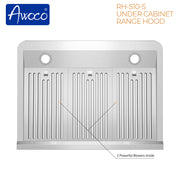 Awoco RH-S10-S Under Cabinet Supreme 7” High Stainless Steel Range Hood, 4 Speeds, 8” Round Top Vent, 1000CFM, with Remote Control