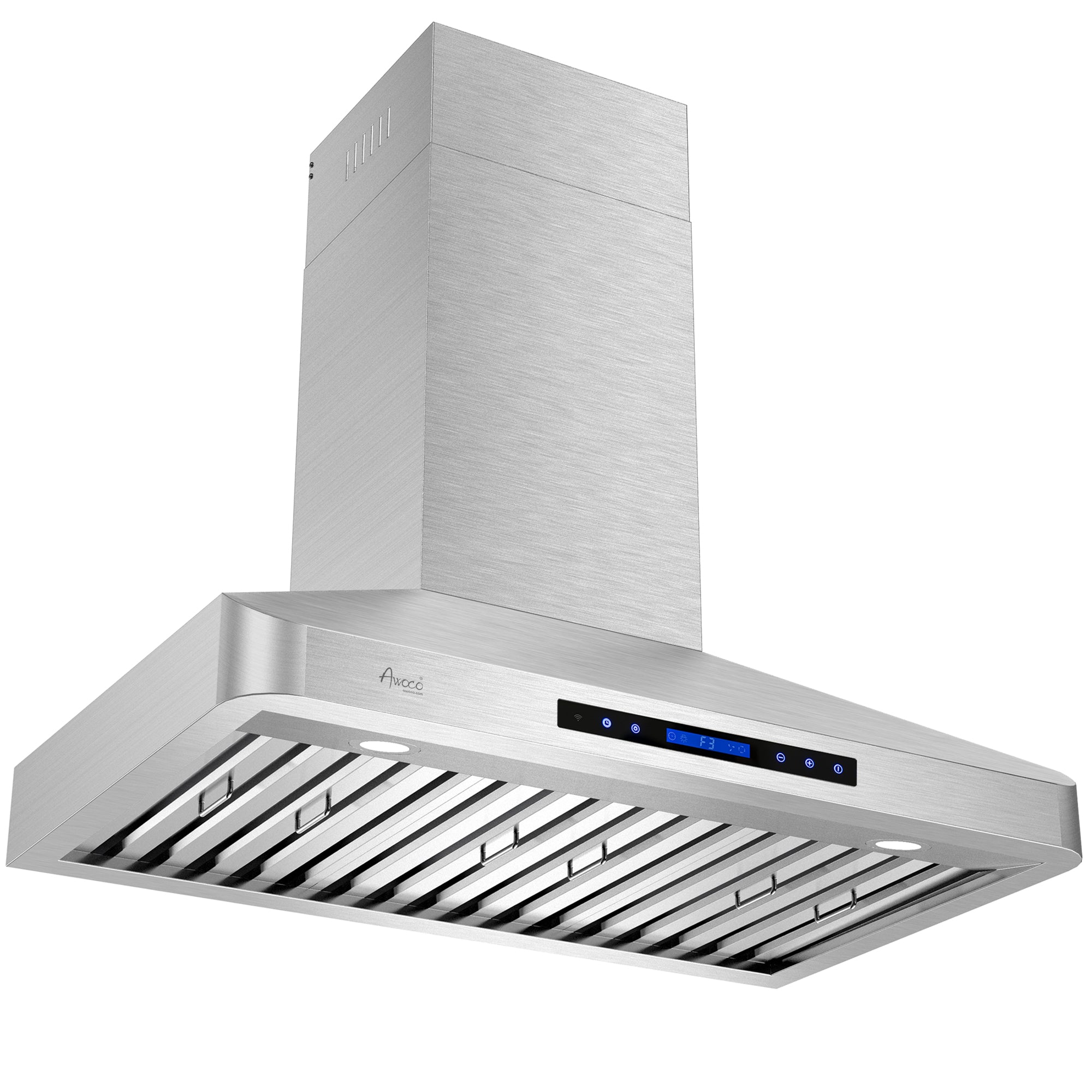 Awoco RH-WT Wall Mount Stainless Steel Range Hood, 4 Speeds, 6” Round Top Vent, 900CFM, 2 LED Lights, with Remote Control